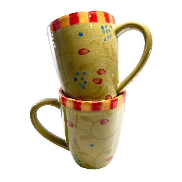 Vtg Signature Housewares Mugs OLIVIA by Debby Segura Stoneware 2002 Set of 2 - Picture 2 of 9